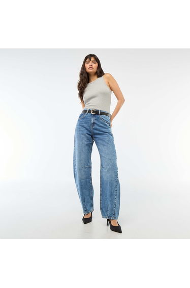 Cotton Denim Balloon Pants BLUE