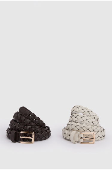2 Pack Braided Skinny Belts - multi