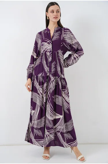 BDART Printed V-Neck Maxi Dress with Button Closure
