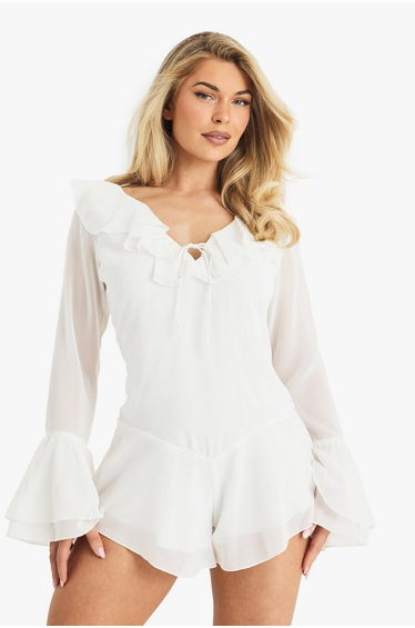 Chiffon Ruffle Godet Hem Playsuit