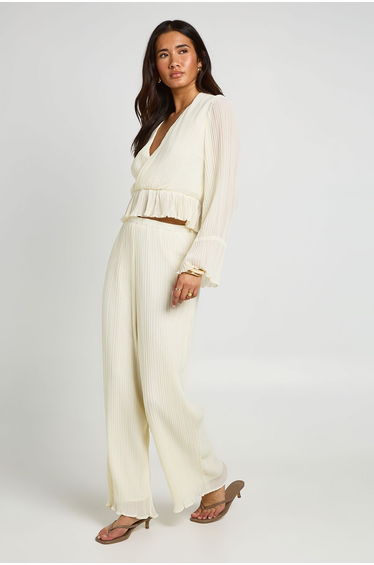 Pleated Single Channel Waistband Trouser - ivory