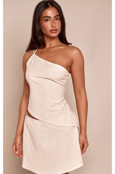 Petite Natural Asymmetric One Shoulder Linen Top Co-ord product thumbnail 4