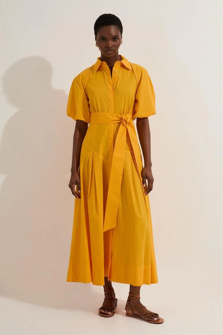 Cotton Puff Sleeve Woven Midi Shirt Dress With Dropped Waist Detail Karen  Millen : Premium Dresses : VogaCloset Oman
