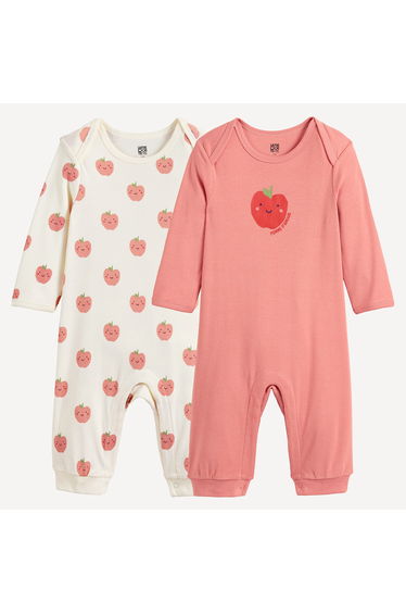 Pack of 2 Apple Print Cotton Footless Sleepsuits