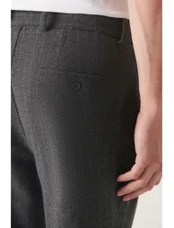 Men's Anthracite Wool Pleated Stripe Relaxed Fit Casual Cut Suit Pants - 4