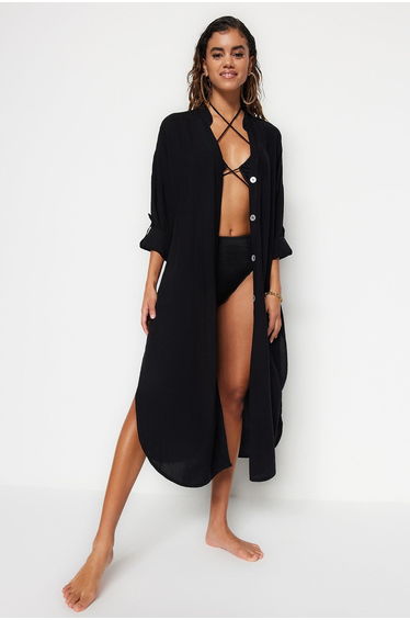 Black Midi Woven Beach Dress