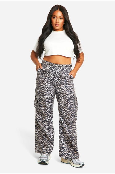 Plus Washed Leopard Cargo Trouser -