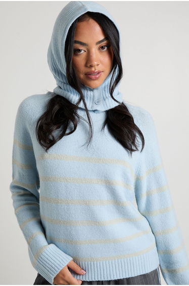 Stripe Soft Knit Jumper With Detachable Hood
