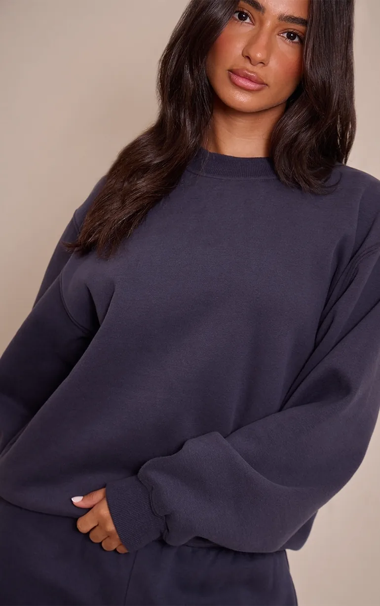 Petite Navy Oversized Crew Sweatshirt - 1