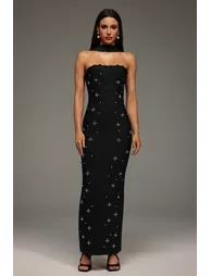 Nesya Sleeveless Pearl Bandage Maxi Dress