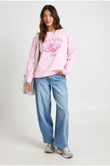 Self Love Era Printed Oversized Sweatshirt - light pink