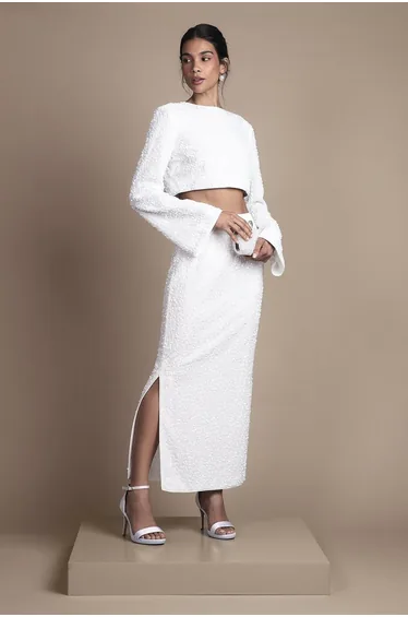 Velvet Sequin Column Midi Skirt