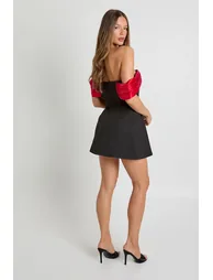 Taffeta Contrast Bow Mini Dress - red - 1