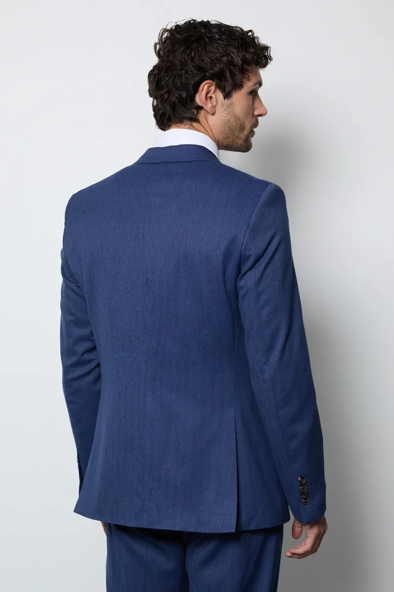Royal Blue Textured Tailored Fit Suit Jacket - 2