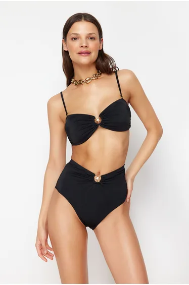 سروال بكيني سادة بخصر عالي