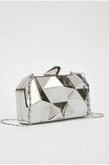 Metallic Silver Three-Dimensional Evening Dress Women's Stylish Mini Clutch Hand Bag