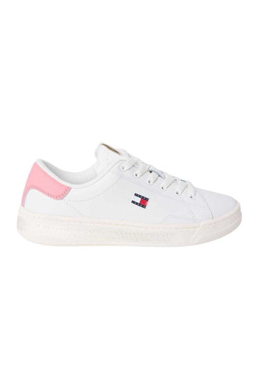 Tommy Jeans Womens/Ladies Script Leather Trainers - Ecru/Pink