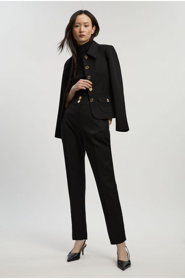 Textured Compact Stretch Tailored Straight Leg Trouser