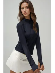 Fitted Knitted Turtleneck Active Top - 2