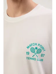 Ecru Oversize/Wide Cut Tennis Printed 100% Cotton T-Shirt - 5