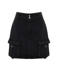 Black Denim Skirt with Cargo Pocket - 9