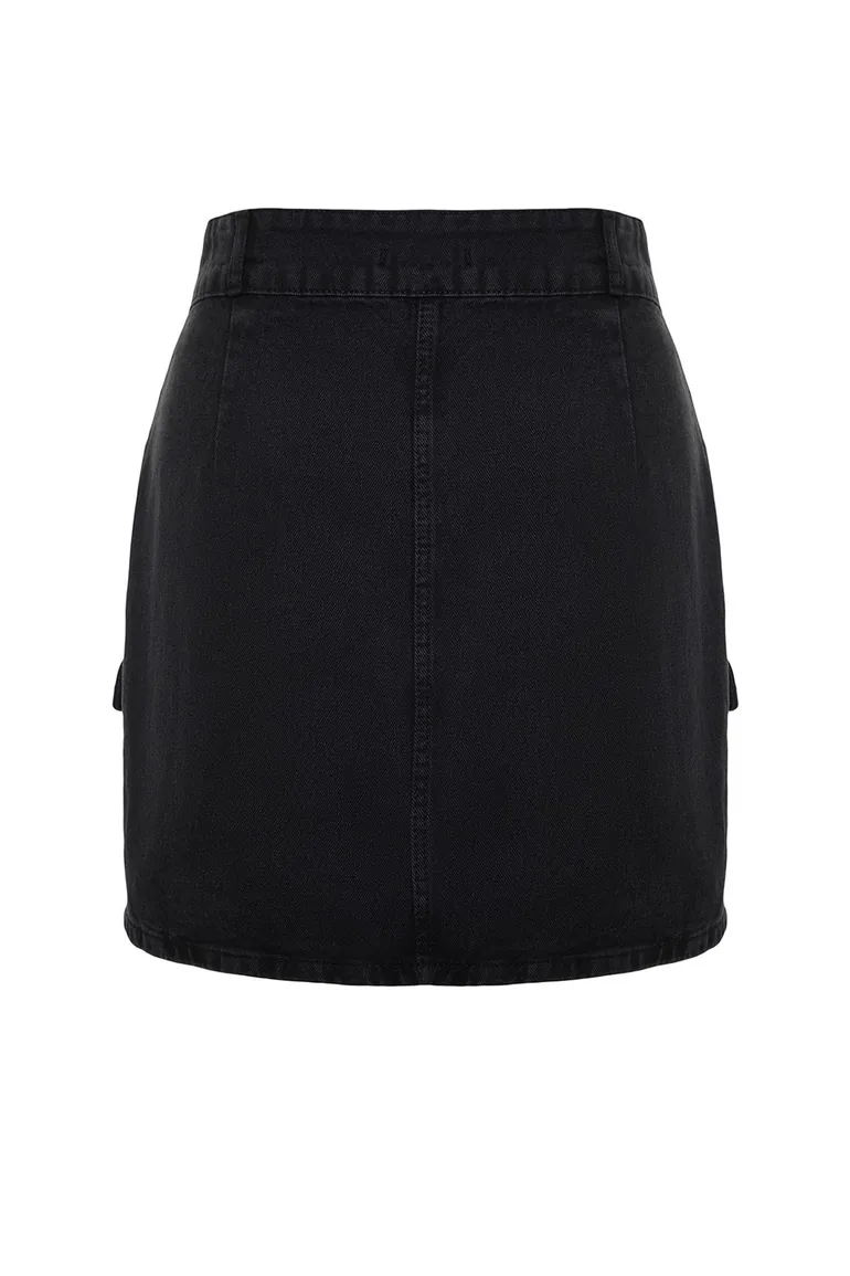 Black Denim Skirt with Cargo Pocket - 11