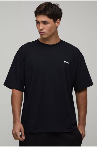 Oversized Man Dot Embroidered T-Shirt - black