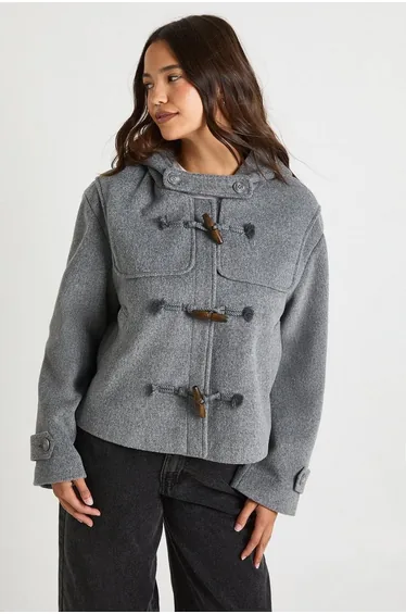 جاكيت بهودي بمظهر صوف - رمادي