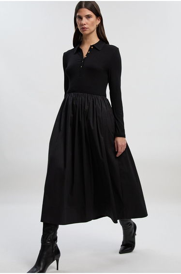 Viscose Rib Button Up Button Up Collared Shirt Maxi Dress
