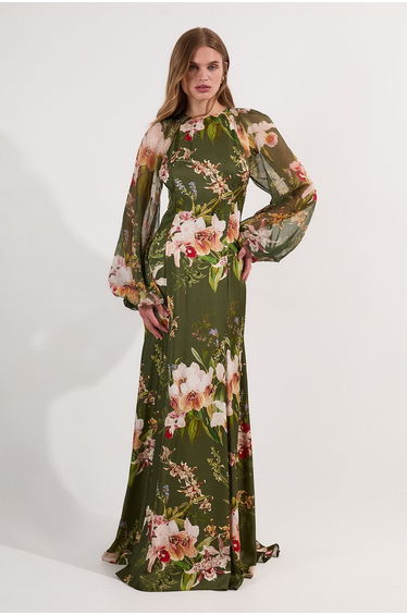 Petite Garden Floral Viscose Georgette Satin Mix Maxi Dress