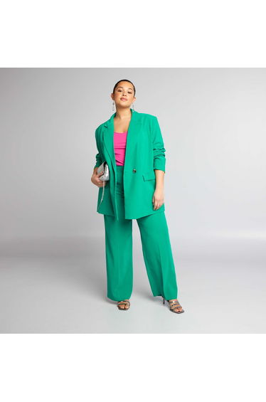 Wide-leg twill tailored trousers GREEN