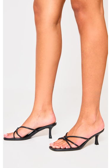 Black PU Square Toe Knotted Heeled Mules