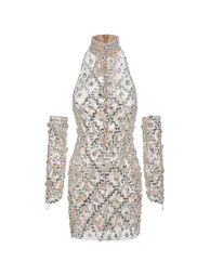 Fala Diamante Mesh Mini Dress - 1