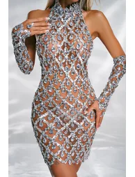 Fala Diamante Mesh Mini Dress - 5