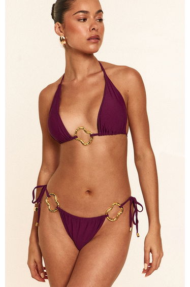 Purple Trim Detail Tie Side Bikini Bottom
