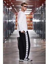 GRIMELANGE CIVIDALE Men's Organic Cotton Elastic Waist Contrast Panel Black Sweatpants - 3