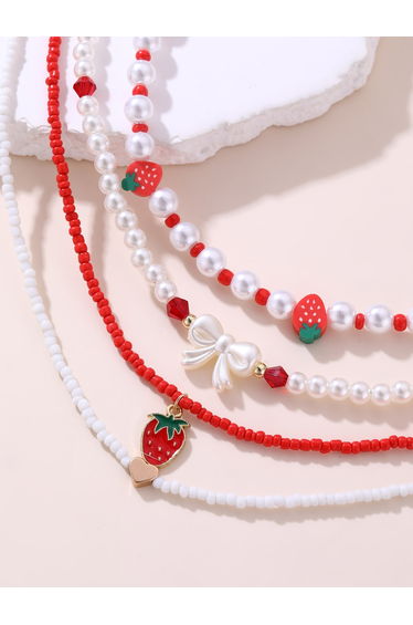 Set of 4 - Strawberry Beaded Necklace