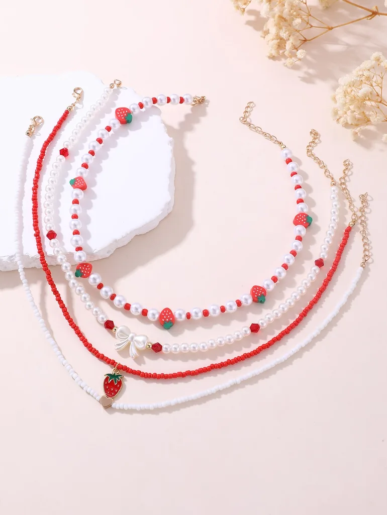 Set of 4 - Strawberry Beaded Necklace - 2