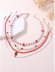 Set of 4 - Strawberry Beaded Necklace - 2