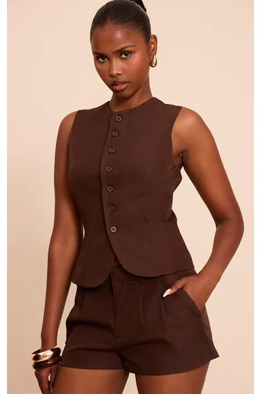 Chocolate Tailored Woven Waistcoat