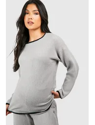 Maternity Contrast Soft Rib Loungewear Set - grey - 3