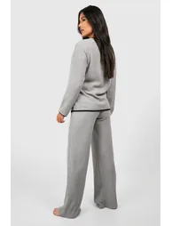 Maternity Contrast Soft Rib Loungewear Set - grey - 1