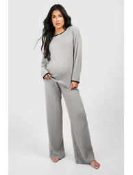 Maternity Contrast Soft Rib Loungewear Set - grey - 2