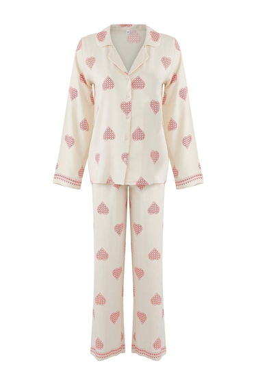 Ecru Heart Shally Woven Pajama Set