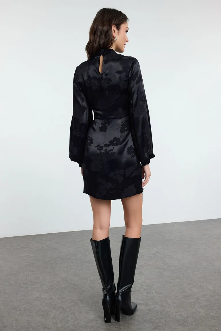 Black Animal A-Line Mini Woven Dress - 3