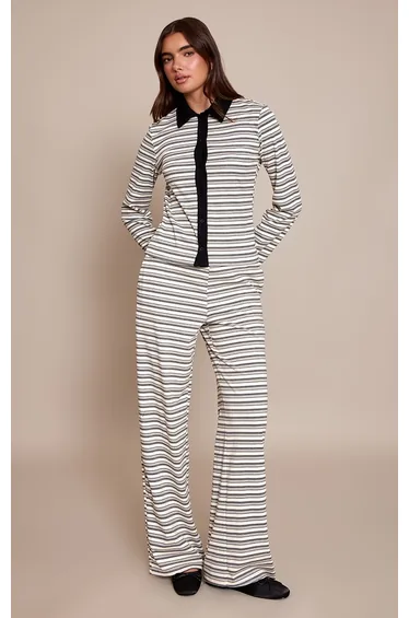 Black Striped Contrast Straight Leg Slouchy Trousers