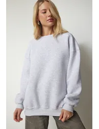 Women's Gray Melange Stockings Oversized Sweatshirt