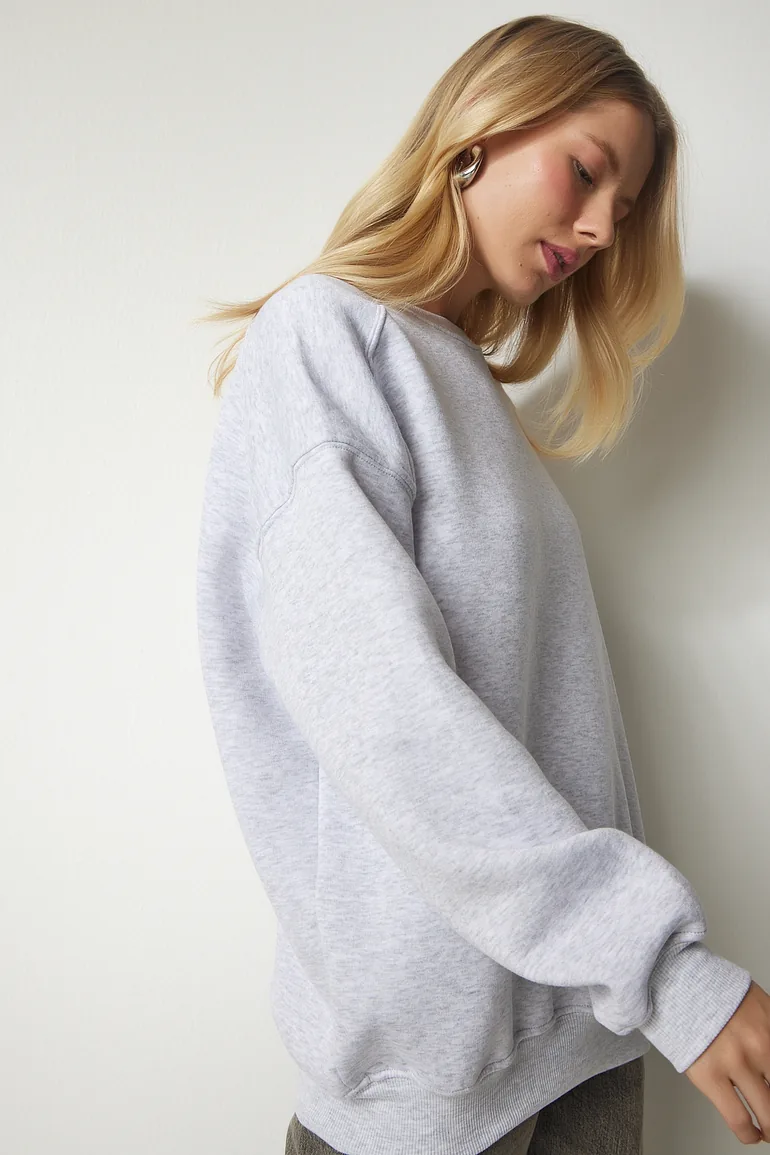 Women's Gray Melange Stockings Oversized Sweatshirt - 3
