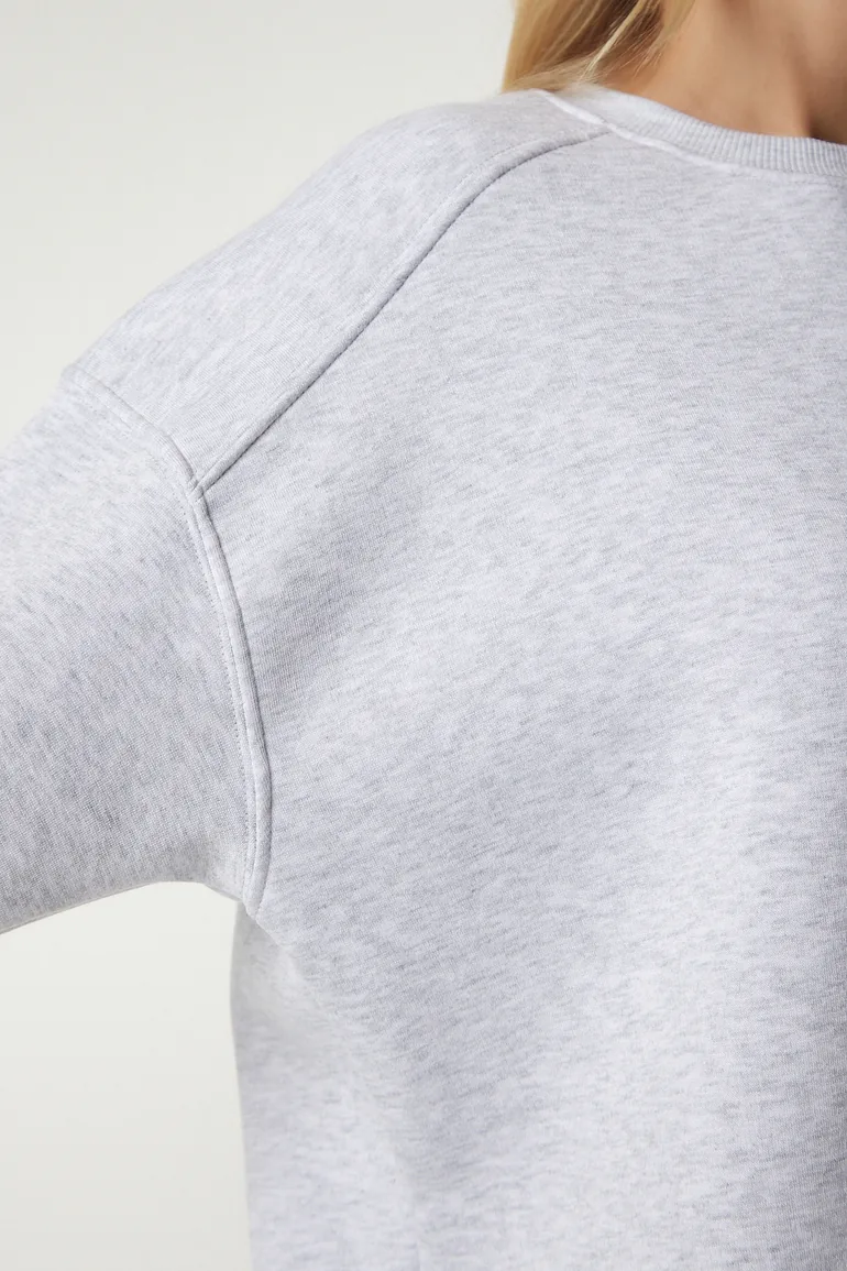 Women's Gray Melange Stockings Oversized Sweatshirt - 4