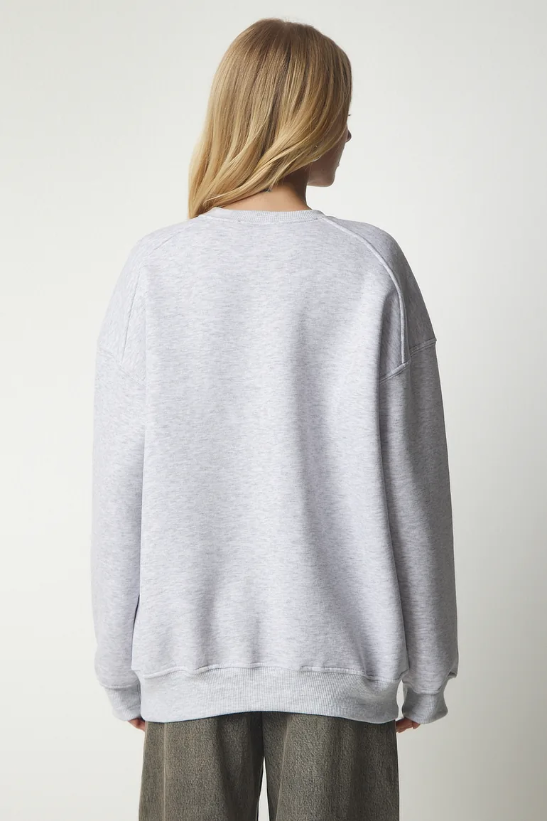 Women's Gray Melange Stockings Oversized Sweatshirt - 5
